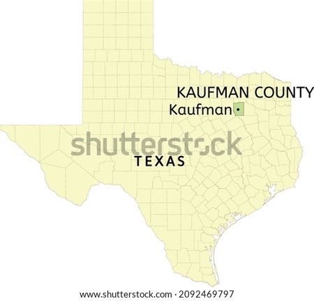 Kaufman County and town of Kaufman location on Texas state map