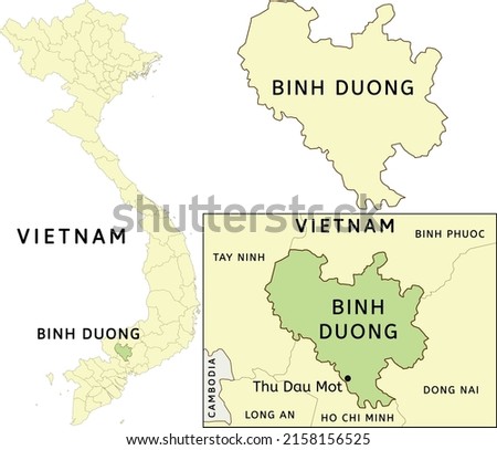 Binh Duong province location on map of Vietnam. Capital city is Thu Dau Mot