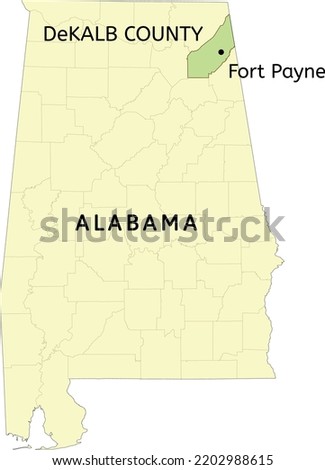 DeKalb County and city of Fort Payne location on Alabama state map