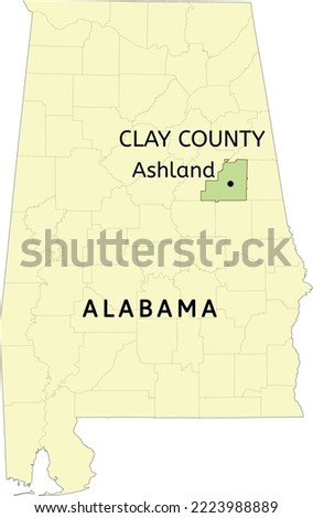 Clay County and city of Ashland location on Alabama state map