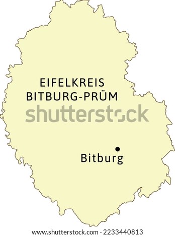 Map of Eifelkreis Bitburg-Prüm district Rhineland-Palatinate state in Federal Republic of Germany. Capital city is Bitburg