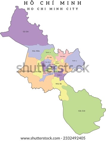 Ho Chi Minh City (Hồ Chí Minh) municipality of Vietnam administrative divisions map. Clored. Vectored. Bright colors