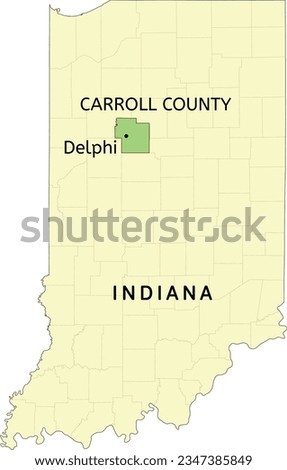 Carroll County and city of Delphi location on Indiana state map