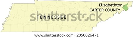 Carter County and city of Elizabethton location on Tennessee state map
