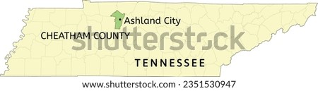 Cheatham County and town of Ashland City location on Tennessee state map