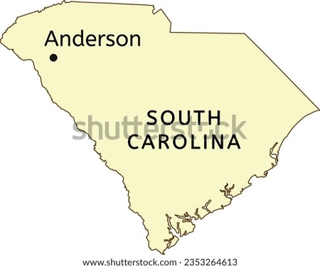 Anderson city location on South Carolina state map