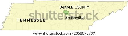 DeKalb County and city of Smithville location on Tennessee state map