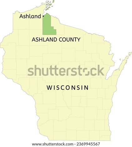 Ashland County and city of Ashland location on Wisconsin state map