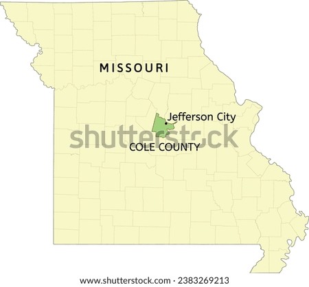 Cole County and city of Jefferson City location on Missouri state map