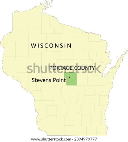 Portage County and city of Stevens Point location on Wisconsin state map