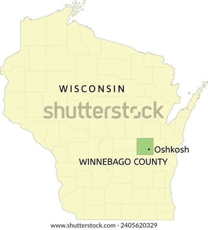 Winnebago County and city of Oshkosh location on Wisconsin state map