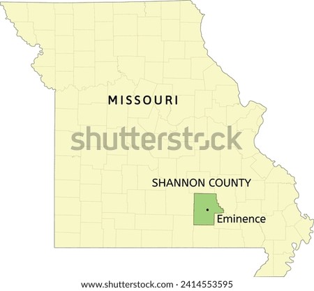 Shannon County and city of Eminence location on Missouri state map