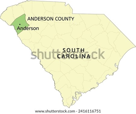 Anderson County and city of Anderson location on South Carolina state map