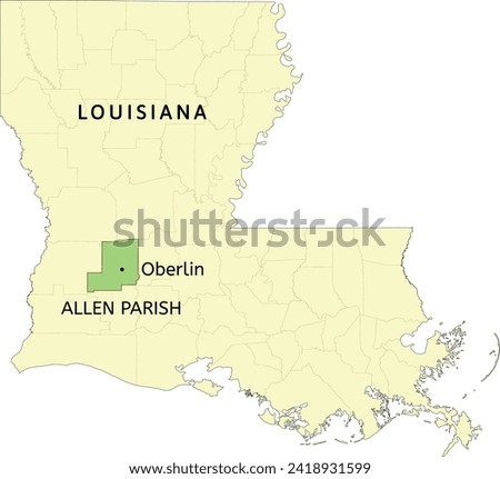 Allen Parish and town of Oberlin location on Louisiana state map