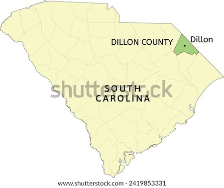 Dillon County and city of Dillon location on South Carolina state map