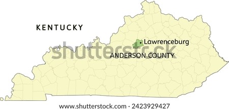 Anderson County and city of Lawrenceburg location on Kentucky state map