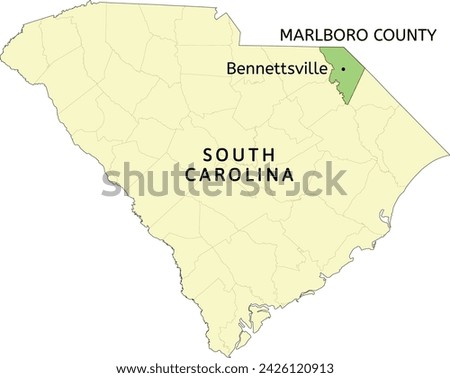 Marlboro County and city of Bennettsville location on South Carolina state map