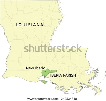 Iberia Parish and city of New Iberia location on Louisiana state map
