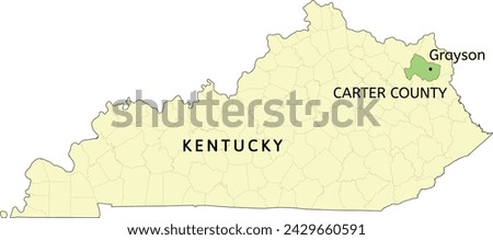 Carter County and city of Grayson location on Kentucky state map