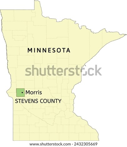 Stevens County and city of Morris location on Minnesota state map