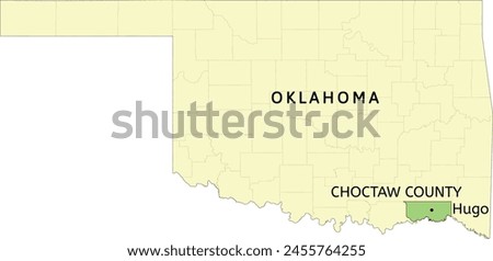 Choctaw County and city of Hugo location on Oklahoma state map