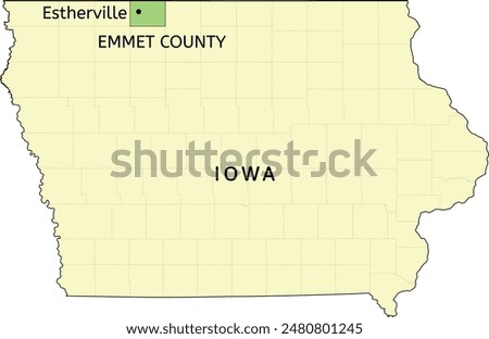 Emmet County and city of Estherville location on Iowa state map