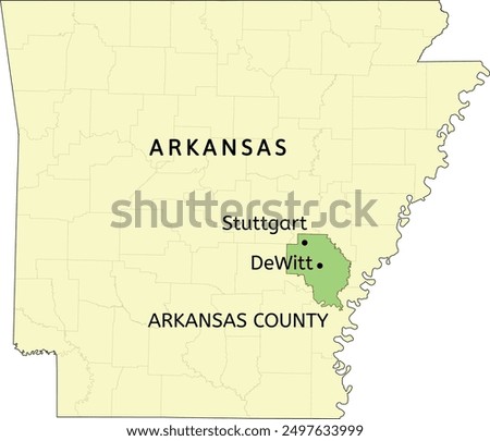 Arkansas County and city of Stuttgart and DeWitt location on Arkansas state map