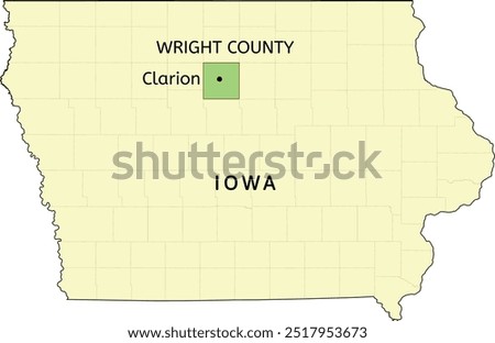 Wright County and city of Clarion location on Iowa state map