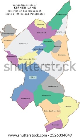 Kirner Land verbandsgemeinde map of Bad Kreuznach district Rhineland-Palatinate state in Germany. Vectored. Retro colors