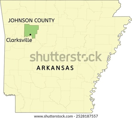 Johnson County and city of Clarksville location on Arkansas state map