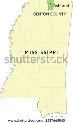 Benton County and town of Ashland location on Mississippi state map