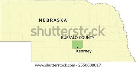 Buffalo County and city of Kearney location on Nebraska state map