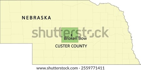 Custer County and city of Broken Bow location on Nebraska state map