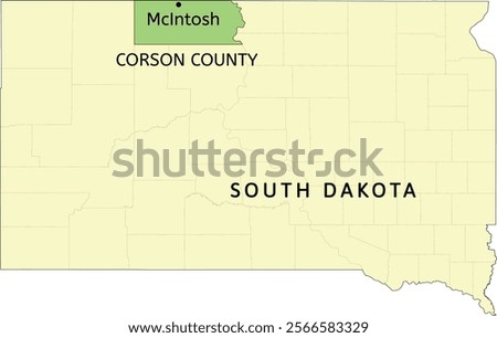 Corson County and city of McIntosh location on South Dakota state map