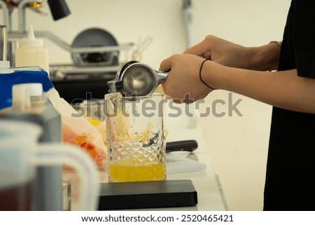 Similar – Image, Stock Photo Faceless employee using pressing machine in printing office