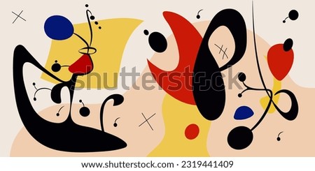 Surreal art illustration in Joan Miro style. Abstract Painting with Geometric Shapes. Vector.