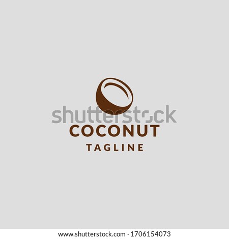 Coconut logo. Nature product coconut emblem. Ripe coco and half coconut and leaves .Engraving style.
