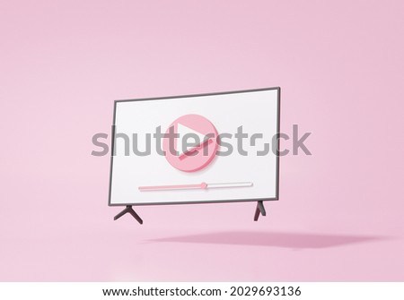 3D render Cartoon minimal style tv modern playing floating on pink pastel background, wireless media connection ,internet ,banner ,copy space, illustration