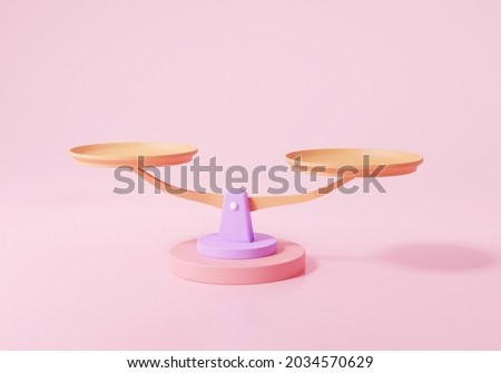 3D Scales icon. comparison weight cartoon minimal sytle, Libra, on pink background. 3d render illustration