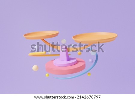 Scale icon floating on purple background. comparison weight cartoon minimal style, weigh balance, 3d render illustration Сток-фото © 