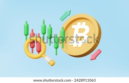 3D vector cryptocurrency trading btc or bitcoin, arrow buy, sell, Finance business investments. Growth statistics stock trader concept. crypto exchange, cartoon minimal. Eps 10 vector. illustration