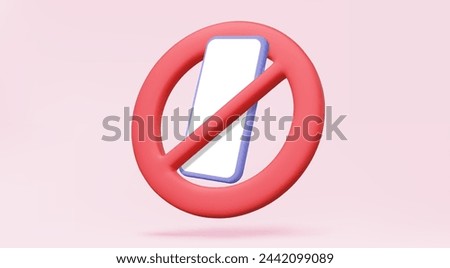 Forbidden danger zone no play smartphone isolated on pink background. Warning icon elements, Cartoon minimal style concept. Eps 10 vector. 3d render illustration