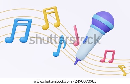 Microphone 3D icon sing karaoke and wave line key melody sound music notes colorful musical on pastel isolated background. Minimal cartoon style. Eps 10 vector. 3d render illustration. elements