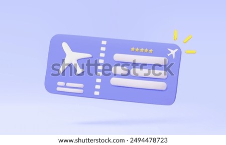 3D vector air ticket icon travel coupon airline boarding pass on pastel background. leisure touring holiday summer vacation concept. tourism plane trip planning world tour, Eps 10 vector. illustration