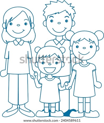 happy traditional heterosexual families with children. Smiling mother, father and kids. Cute cartoon characters isolated on white background. Colorful vector illustration in flat style.