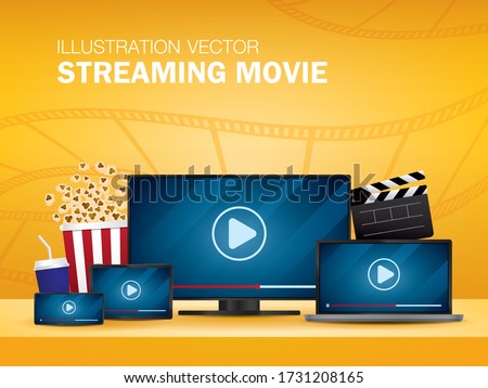 Streaming movie illustration vector. Devices for watching online movie.