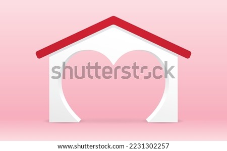 heart in house shape backdrop arch 3d illustration vector on sweet pink background