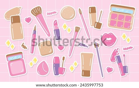 cute hand drawn beauty and cosmetic graphic element vector set