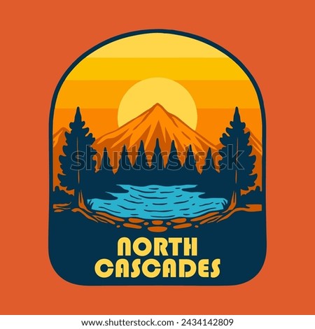 Illustration vector graphic of SUNSET ON NORTH CASCADES NATIONAL PARK for apparel design merchandise, such as logos on product packaging