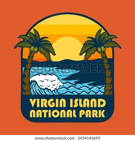 Illustration vector graphic of SUNSET ON VIRGIN ISLAND NATIONAL PARK for apparel design merchandise, such as logos on product packaging